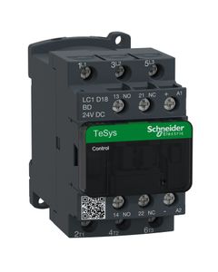 Stycznik LC1D18BD, 3bieg-3NO, 18A w AC3, 7.5kW, cewka 24V DC, styki pom. 1NO+1NC