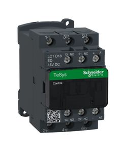 Stycznik LC1D18ED, 3bieg-3NO, 18A w AC3, 7.5kW, cewka 48V DC, styki pom. 1NO+1NC