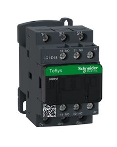 Stycznik LC1D18M7, 3bieg-3NO, 18A w AC3, 7.5kW, cewka 220V 50/60Hz, styki pom. 1NO+1NC