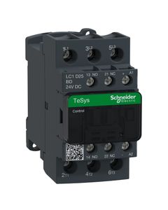 Stycznik LC1D25BD, 3bieg-3NO, 25A w AC3, 11kW, cewka 24V DC, styki pom. 1NO+1NC
