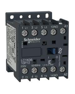 Stycznik LC1K0610P72, 3bieg-3NO, 6A w AC3, 2.2kW, cewka 230V 50/60Hz (dioda tłumiąca), styki pom. 1NO