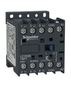 Stycznik LC1K0610P7, 3bieg-3NO, 6A w AC3, 2.2kW, cewka 230V 50/60Hz, styki pom. 1NO