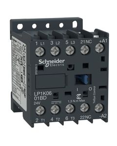 Stycznik LP1K0601BD, 3bieg-3NO, 6A w AC3, 2.2kW, cewka 24V DC, styki pom. 1NC