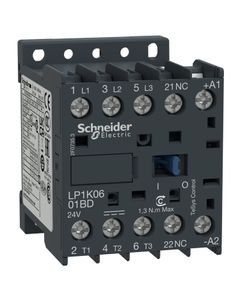 Stycznik LP1K0901BD, 3bieg-3NO, 9A w AC3, 4kW, cewka 24V DC, styki pom. 1NC