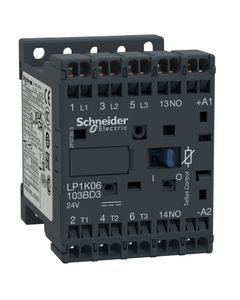 Stycznik LP1K12103BD3, 3bieg-3NO, 12A w AC3, 5.5kW, cewka 24V DC (dioda tłumiąca), styki pom. 1NO