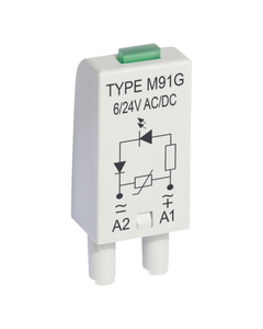 Moduł M91G typu LV, 6-24V AC/DC, dioda LED zielona + dioda tłumiąca na cewkach AC i DC