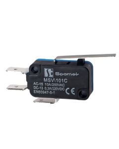 Mikrołącznik krańcowy MSV\101C, 1NO/1NC, dźwignia płaska długa, L 27.5 mm, obod. plastik IP00, zaciski faston
