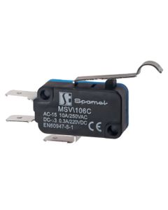Mikrołącznik krańcowy MSV\106C, 1NO/1NC, dźwignia gięta długa, L 24.5 mm, obod. plastik IP00, zaciski faston
