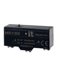 Mikrołącznik krańcowy MS\1300, 1NO/1NC, trzpień wciskany metalowy, szpilka, obod. plastik IP00, zaciski śrubowe