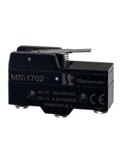 Mikrołącznik krańcowy MS\1702, 1NO/1NC, dźwignia płaska krótka 28.2 mm, obod. plastik IP00, zaciski śrubowe