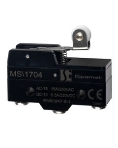Mikrołącznik krańcowy MS\1704, 1NO/1NC, dźwignia z rolką krótka 26.6 mm, obod. plastik IP00, zaciski śrubowe
