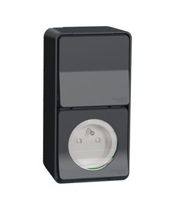 Mureva - Łącznik uniwersalny + gniazdo n/t 2P+PE antracytowe, IP55