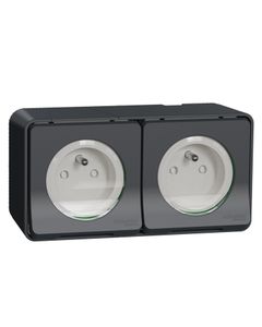 Mureva - Gniazdo n/t 2P+PE podwójne antracytowe, IP55