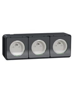 Mureva - Gniazdo n/t 2P+PE potrójne antracytowe, IP55