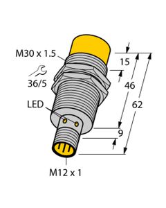 Czujnik indukcyjny NI20-M30-AP6X-H1141, M30 Sn-20mm, 10-30V DC, PNP NO, czoło niewbudowane, 3-przew. konektor M12, mosią...