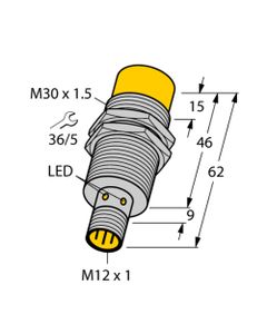 Czujnik indukcyjny NI20-M30-VN6X-H1141, M30 Sn-20mm, 10-30V DC, NPN NO/NC, czoło niewbudowane, 4-przew. konektor M12, mo...