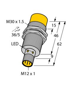 Czujnik indukcyjny NI20-M30-VP6X-H1141, M30 Sn-20mm, 10-30V DC, PNP NO/NC, czoło niewbudowane, 4-przew. konektor M12, mo...