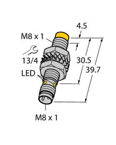 Czujnik indukcyjny NI3-M08-AN6X-V1131, M8 Sn-3mm, 10-30V DC, NPN NO, czoło niewbudowane, 3-przew. konektor M8, mosiądz n...