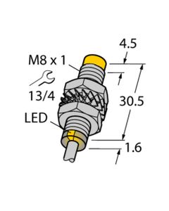Czujnik indukcyjny NI3-M08-AN6X, M8 Sn-3mm, 10-30V DC, NPN NO, czoło niewbudowane, 3-przew. kabel 2m, mosiądz nikl. L32....