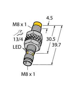Czujnik indukcyjny NI3-M08-AP6X-V1131, M8 Sn-3mm, 10-30V DC, PNP NO, czoło niewbudowane, 3-przew. konektor M8, mosiądz n...