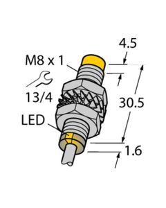 Czujnik indukcyjny NI3-M08-AP6X, M8 Sn-3mm, 10-30V DC, PNP NO, czoło niewbudowane, 3-przew. kabel 2m, mosiądz nikl. L32....