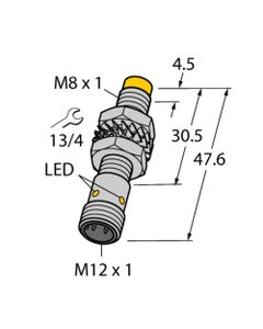 Czujnik indukcyjny NI3-M08-VP6X-H1341, M8 Sn-3mm, 10-30V DC, PNP NO/NC, czoło niewbudowane, 4-przew. konektor M12, mosią...