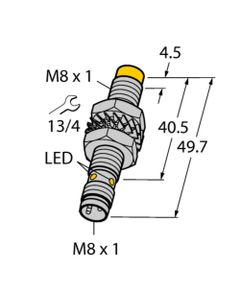 Czujnik indukcyjny NI3-M08E-AP6X-V1131, M8 Sn-3mm, 10-30V DC, PNP NO, czoło niewbudowane, 3-przew. konektor M8, mosiądz ...