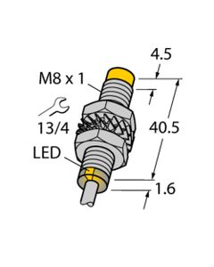 Czujnik indukcyjny NI3-M08E-AP6X, M8 Sn-3mm, 10-30V DC, PNP NO, czoło niewbudowane, 3-przew. kabel 2m, mosiądz nikl. L42...