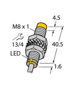 Czujnik indukcyjny NI3-M08E-VN6X 7M, M8 Sn-3mm, 10-30V DC, NPN NO/NC, czoło niewbudowane, 4-przew. kabel 7m, mosiądz nik...