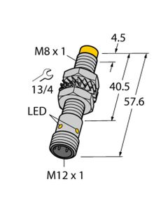 Czujnik indukcyjny NI3-M08E-VP6X-H1341, M8 Sn-3mm, 10-30V DC, PNP NO/NC, czoło niewbudowane, 4-przew. konektor M12, mosi...