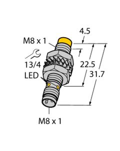 Czujnik indukcyjny NI3-M08K-AN6X-V1131, M8 Sn-3mm, 10-30V DC, NPN NO, czoło niewbudowane, 3-przew. konektor M8, mosiądz ...