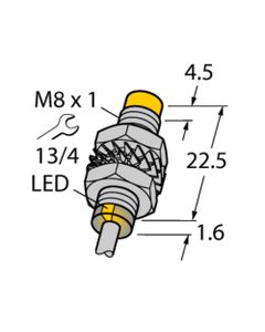 Czujnik indukcyjny NI3-M08K-AP6X, M8 Sn-3mm, 10-30V DC, PNP NO, czoło niewbudowane, 3-przew. kabel 2m, mosiądz nikl. L24...