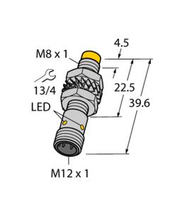 Czujnik indukcyjny NI3-M08K-VN6X-H1341, M8 Sn-3mm, 10-30V DC, NPN NO/NC, czoło niewbudowane, 4-przew. konektor M12, mosi...