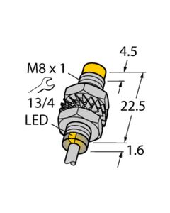 Czujnik indukcyjny NI3-M08K-VN6X 7M, M8 Sn-3mm, 10-30V DC, NPN NO/NC, czoło niewbudowane, 4-przew. kabel 7m, mosiądz nik...