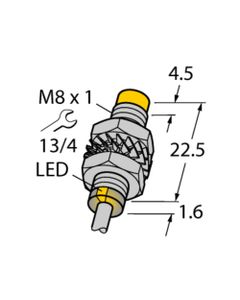 Czujnik indukcyjny NI3-M08K-VP6X 7M, M8 Sn-3mm, 10-30V DC, PNP NO/NC, czoło niewbudowane, 4-przew. kabel 7m, mosiądz nik...