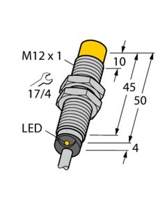 Czujnik indukcyjny NI8-M12-VN6X 7M, M12 Sn-8mm, 10-30V DC, NPN NO/NC, czoło niewbudowane, 4-przew. kabel 7m, mosiądz chr...