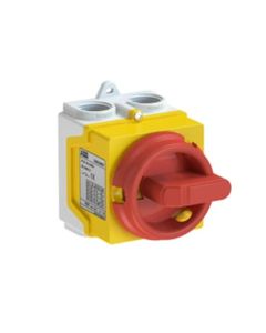 Rozłącznik w obudowie ONE20M2Y, 20A, 2-biegunowy 0-1, żółta pokrywa, czerwone pokrętło, IP67