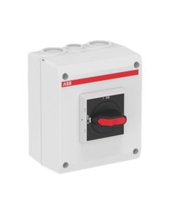 Rozłącznik bezpieczeństwa OTE16T3M, EMC, 3P 16A, 7.5kW, ob. plastikowa IP65, czarne pokrętło, styk pom. 1NO, zaciski PE...