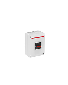 Rozłącznik bezpieczeństwa OTP25T4M, 4P 30A, 15kW, ob. plastikowa IP65, czarne pokrętło, styk pom. 1NO, zaciski N+PE