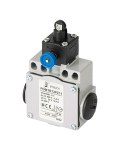 Łącznik krańcowy PDM1R13PZ11, 1NO+1NC migowe, popychacz stalowy z rolką z tworzywa fi 10.5 z resetem, metal IP66, 2xPG13...