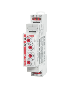 Przekaźnik czasowy RPC-1EU-UNI, 1P 12-240V AC/DC, 8 zakr. czas. funkcje: EWu + Nwu, niezależne nastawy T1 i T2
