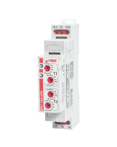 Przekaźnik czasowy RPC-1SA-UNI, 1P 12-240V AC/DC, 8 zakr. czas. funkcja WsWa - zał. na nastawione czasy T1 i T2