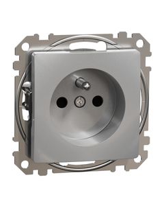 Sedna Design, Gniazdo pojedyncze 2P+PE SDD113012, srebrne aluminum, bez ramki