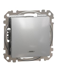 Sedna Design, Łącznik 1-biegunowy SDD113101L, z podświetleniem, srebrne aluminum, bez ramki