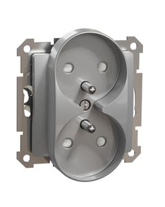 Sedna Design, Gniazdo podwójne 2x2P+PE SDD113271, srebrne aluminum, bez ramki