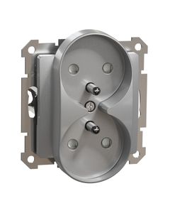 Sedna Design, Gniazdo podwójne 2x2P+PE SDD113275, srebrne aluminum, bez ramki