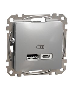 Sedna Design, Gniazdo ładowania USB SDD113402, srebrne aluminum, bez ramki