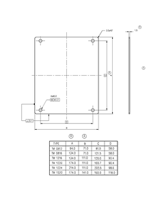 Płyta montażowa TM 0812, 71x94mm, stal ocynkowana, do obudowy Euronord PC/ABS