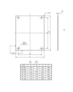 Płyta montażowa TM 1224, 214x111mm, stal ocynkowana, do obudowy Euronord PC/ABS