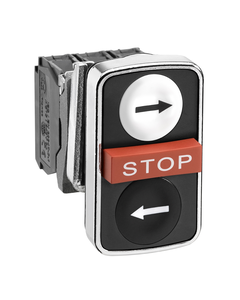 Przycisk 3-klawiszowy XB4BA711237, strzałka na biały tle/stop/strzałka na czarnym tle, 1NO+1NC, monostabilny